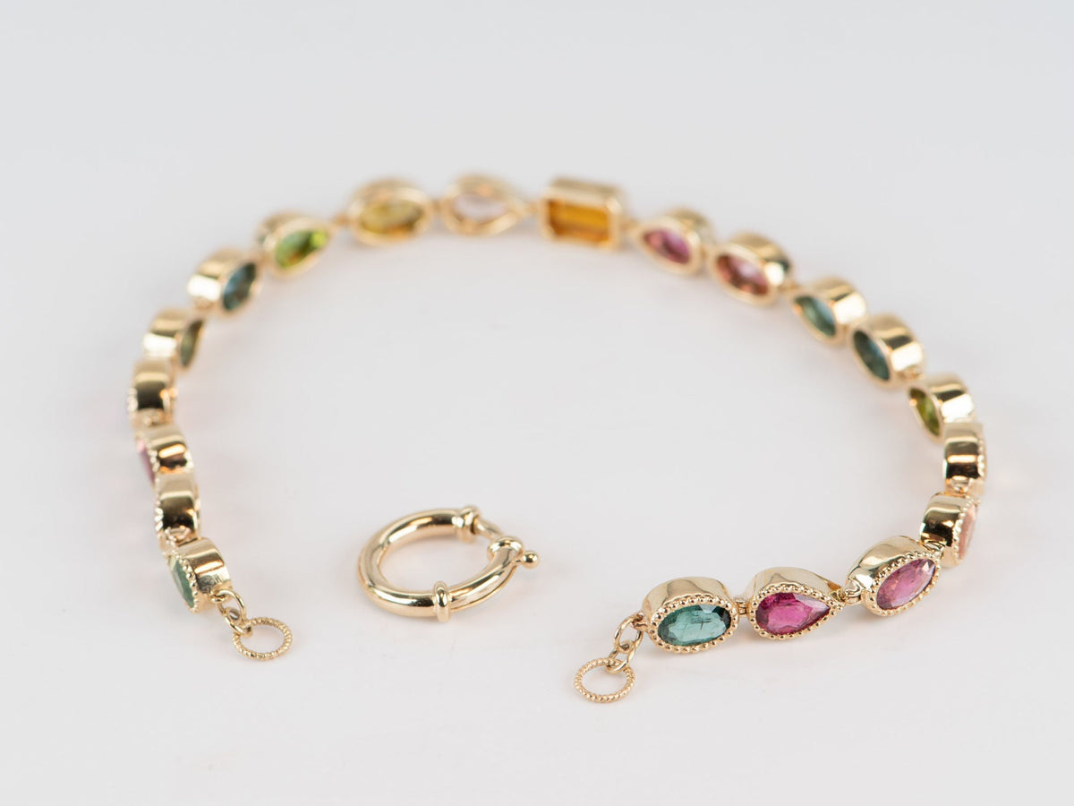 Rainbow Tourmaline Bracelet 14K Gold 7.5" R2087 Aurora Designer