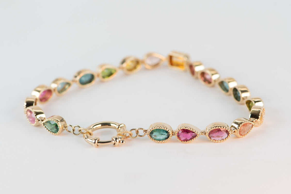 Rainbow Tourmaline Bracelet 14K Gold 7.5" R2087 Aurora Designer
