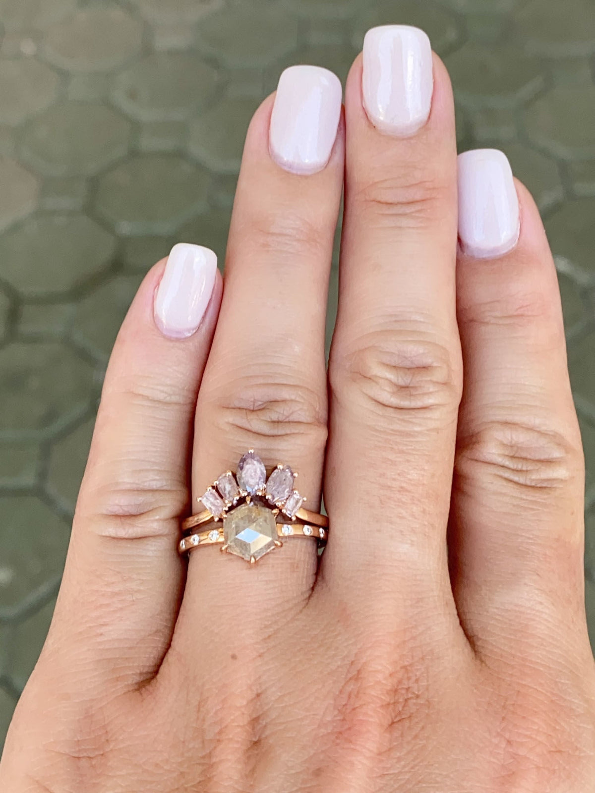 Natural Pink Diamond Curve Crown Ring 14K Rose Gold R5078 Aurora Designer