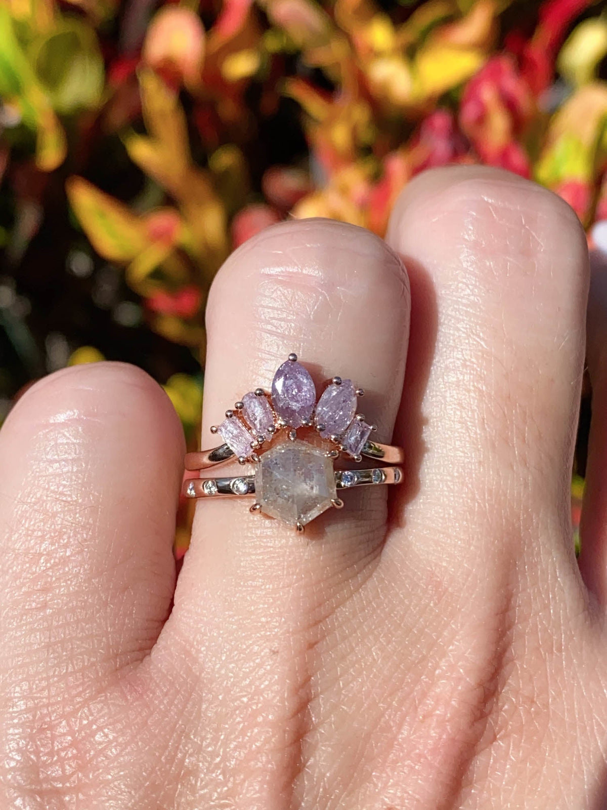 Natural Pink Diamond Curve Crown Ring 14K Rose Gold R5078 Aurora Designer