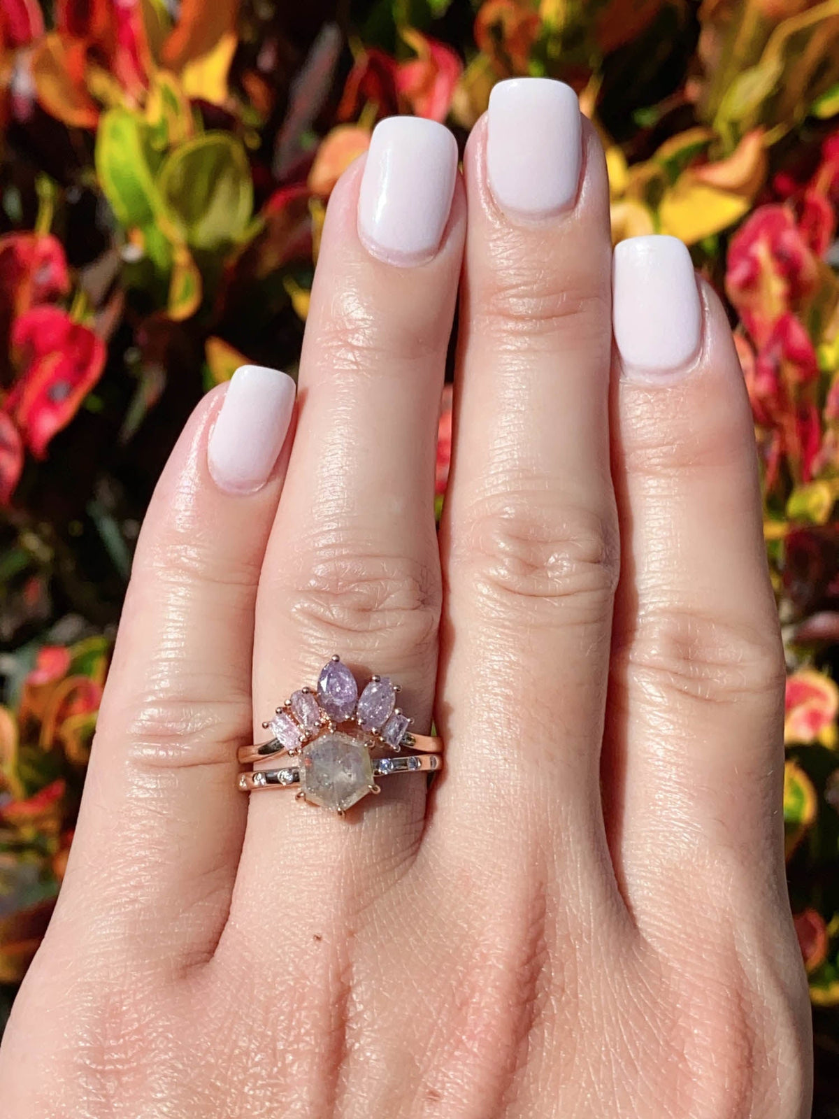 Natural Pink Diamond Curve Crown Ring 14K Rose Gold R5078 Aurora Designer