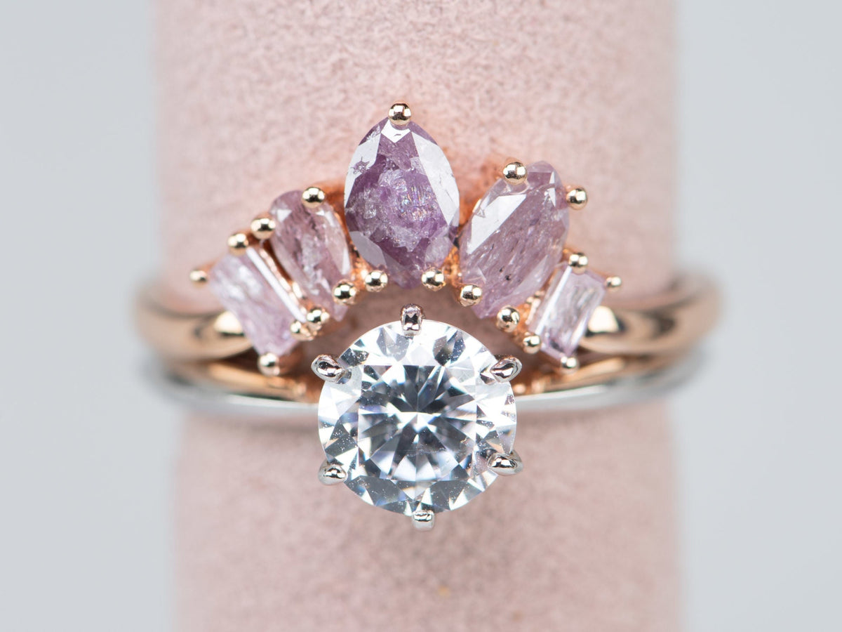 Natural Pink Diamond Curve Crown Ring 14K Rose Gold R5078 Aurora Designer