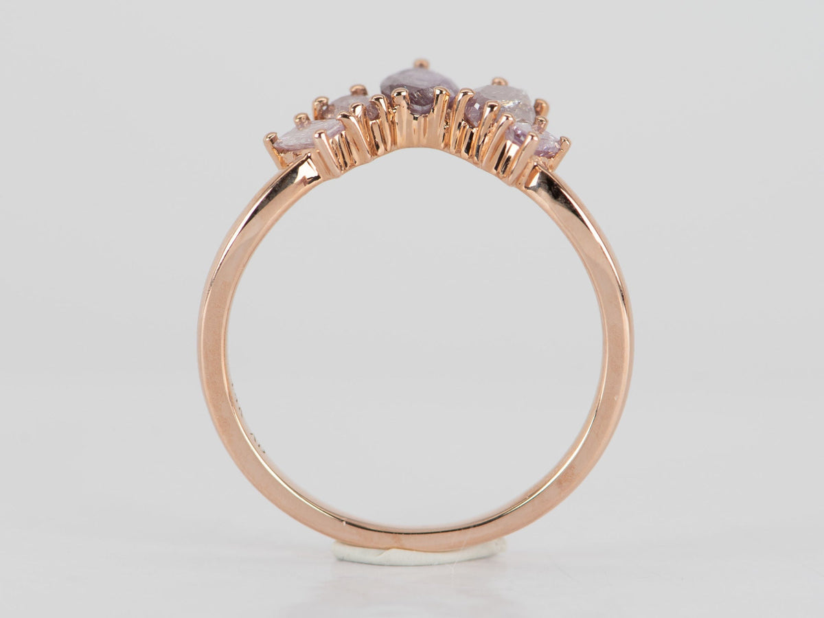 Natural Pink Diamond Curve Crown Ring 14K Rose Gold R5078 Aurora Designer