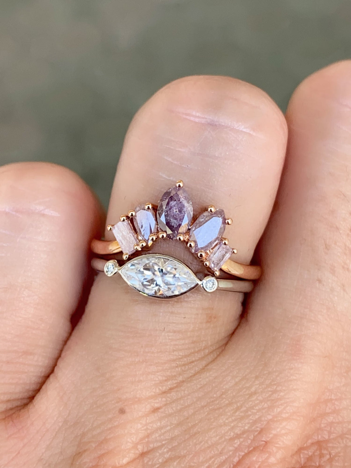 Natural Pink Diamond Curve Crown Ring 14K Rose Gold R5078 Aurora Designer