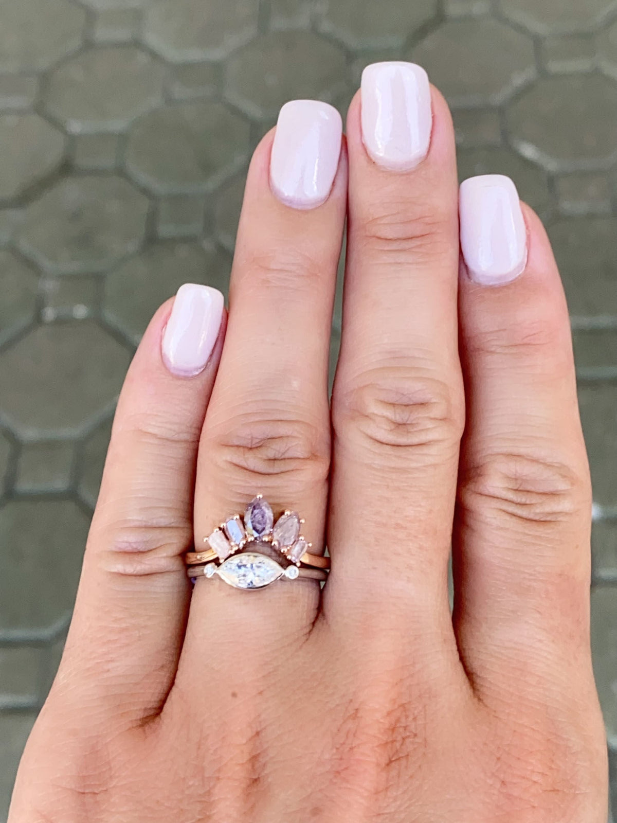 Natural Pink Diamond Curve Crown Ring 14K Rose Gold R5078 Aurora Designer