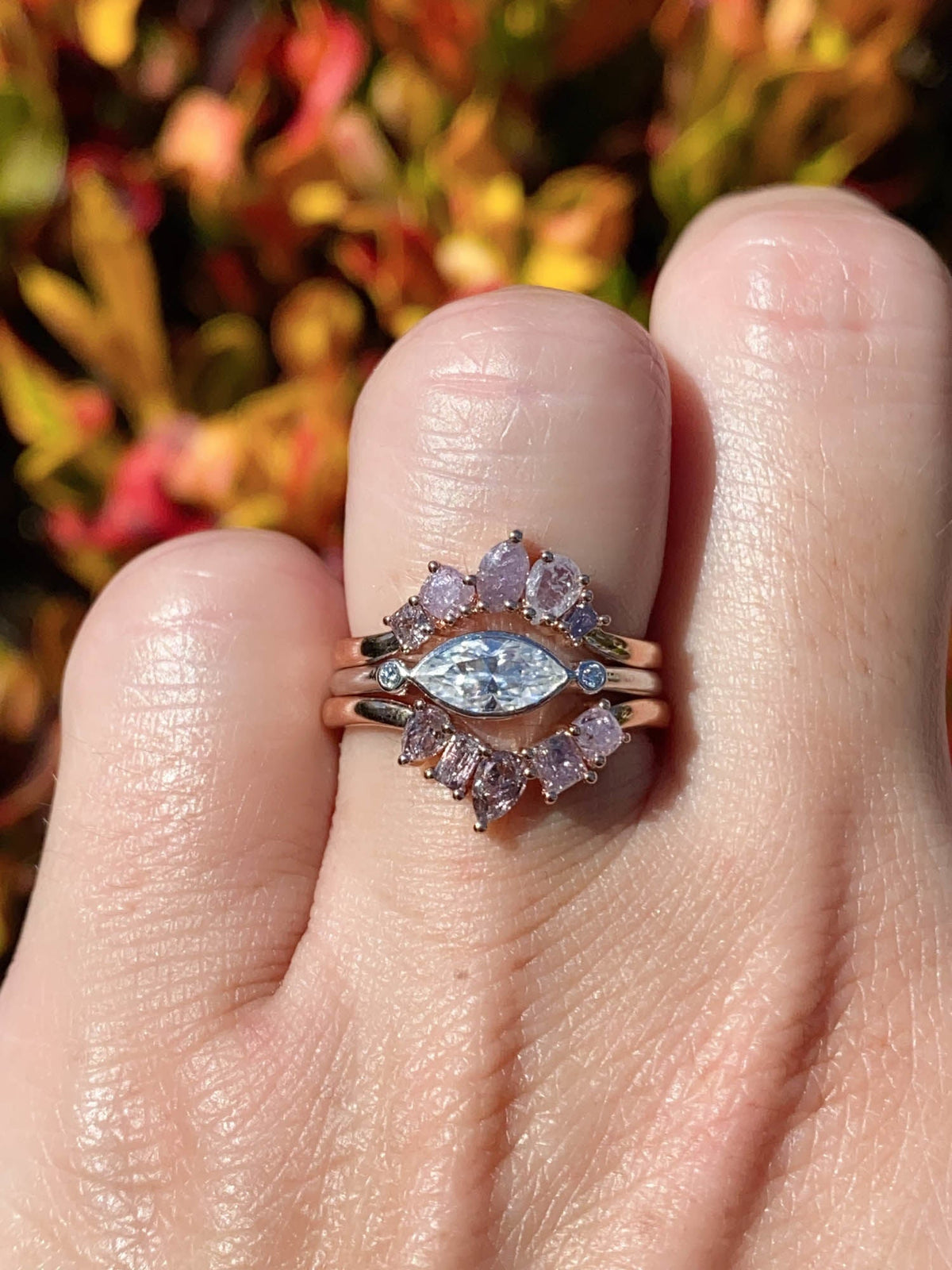 Natural Pink Diamond Curve Crown Ring 14K Rose Gold R5079 Aurora Designer