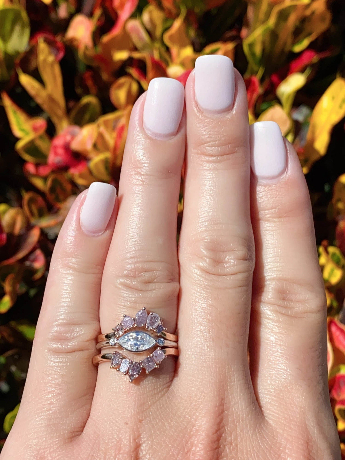 Natural Pink Diamond Curve Crown Ring 14K Rose Gold R5079 Aurora Designer