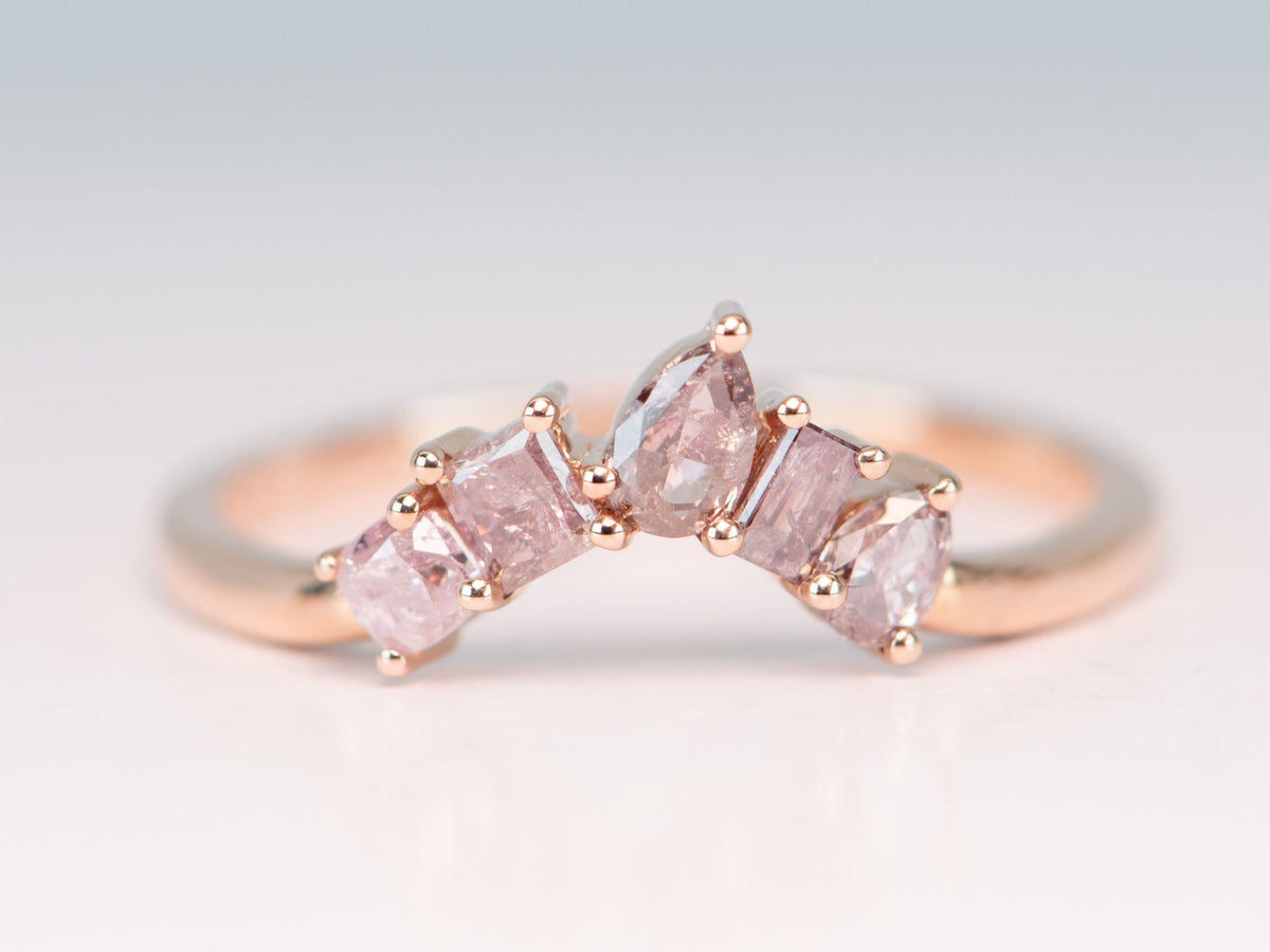 Natural Pink Diamond Curve Crown Ring 14K Rose Gold R5079 Aurora Designer