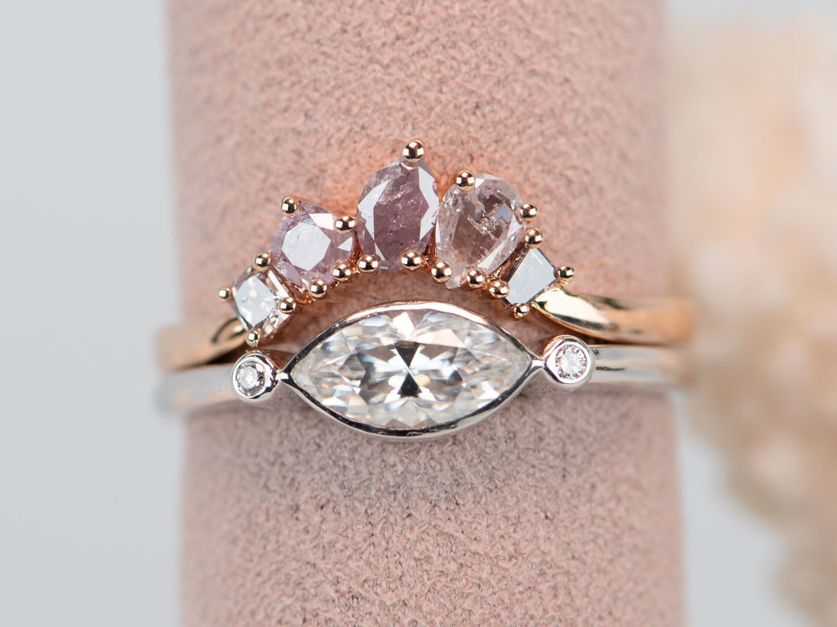 Natural Pink Diamond Curve Crown Ring 14K Rose Gold R5079 Aurora Designer