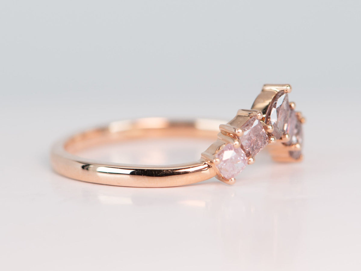 Natural Pink Diamond Curve Crown Ring 14K Rose Gold R5079 Aurora Designer
