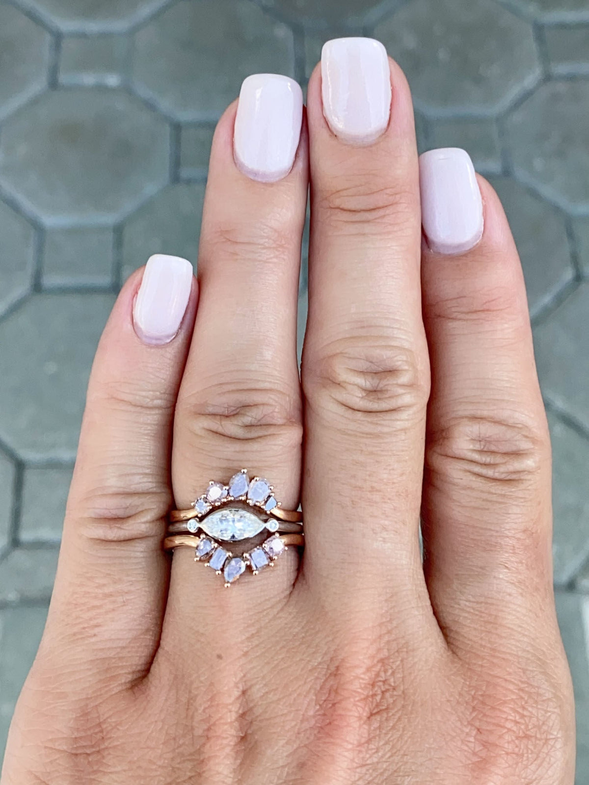 Natural Pink Diamond Curve Crown Ring 14K Rose Gold R5079 Aurora Designer