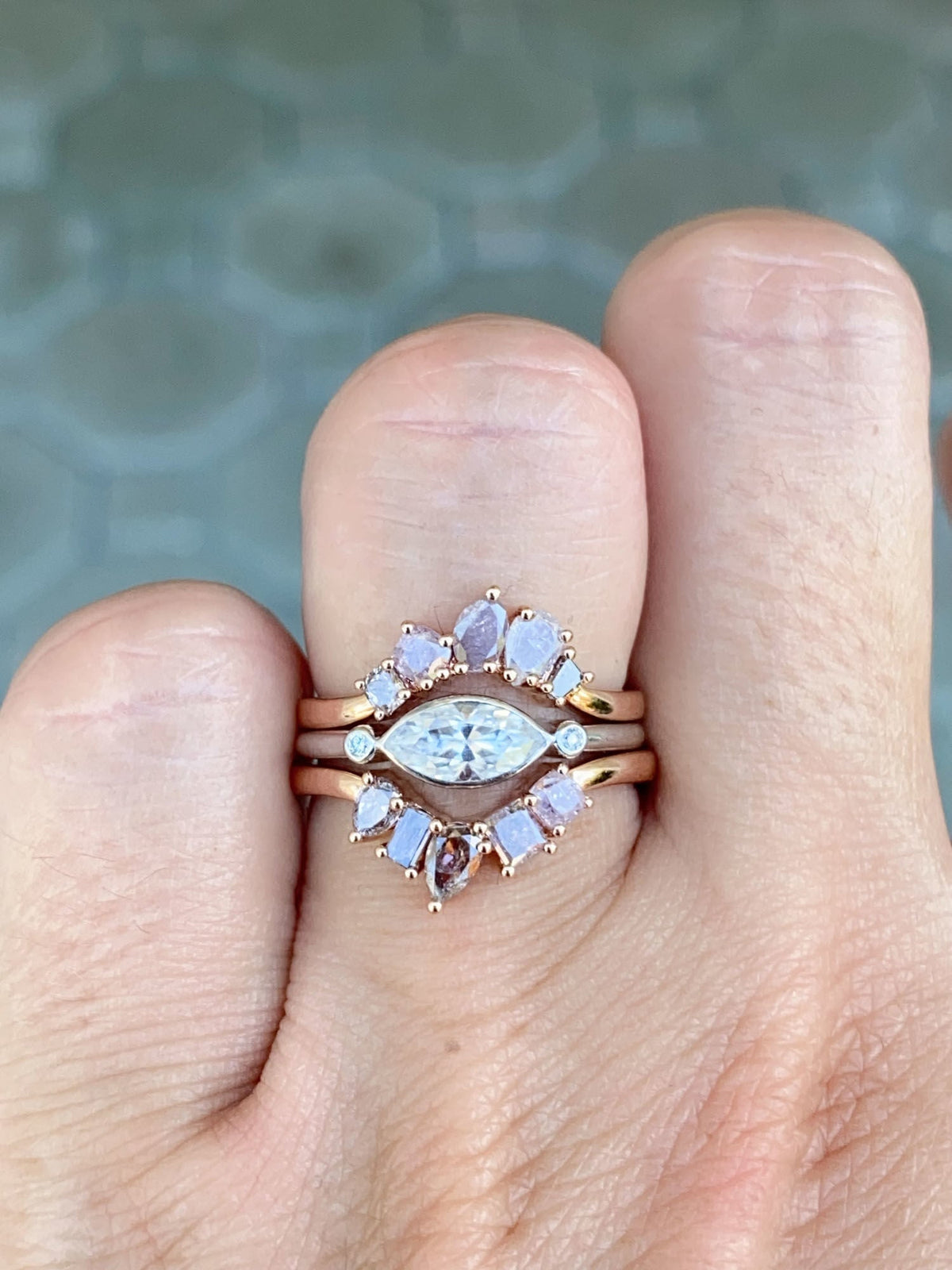 Natural Pink Diamond Curve Crown Ring 14K Rose Gold R5079 Aurora Designer