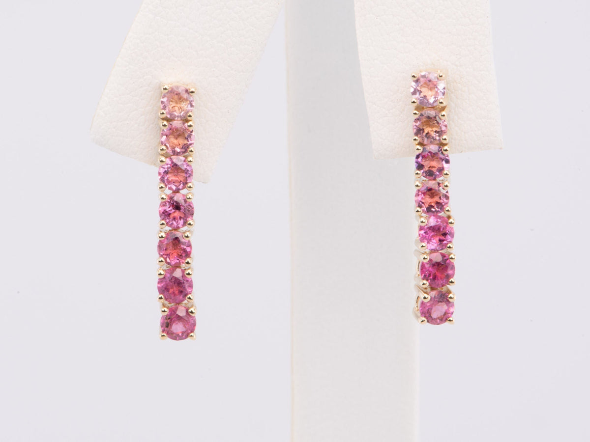 Ombre Pink Tourmaline Long Earrings 14K Gold R3203 Aurora Designer