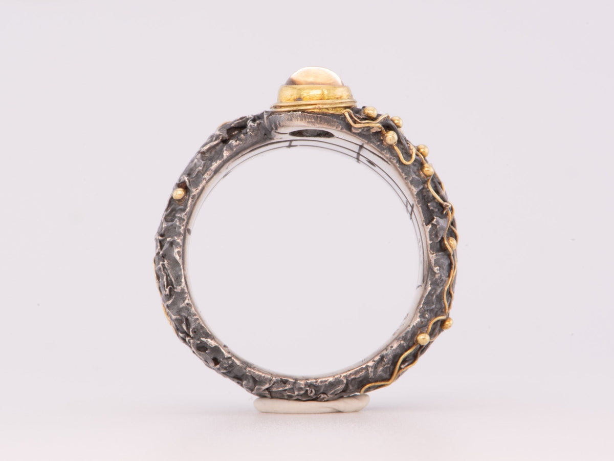 Unique Textured Wide Band Ring Moonstone Diamonds Sterling Silver 18K Gold R6645 Aurora Designer