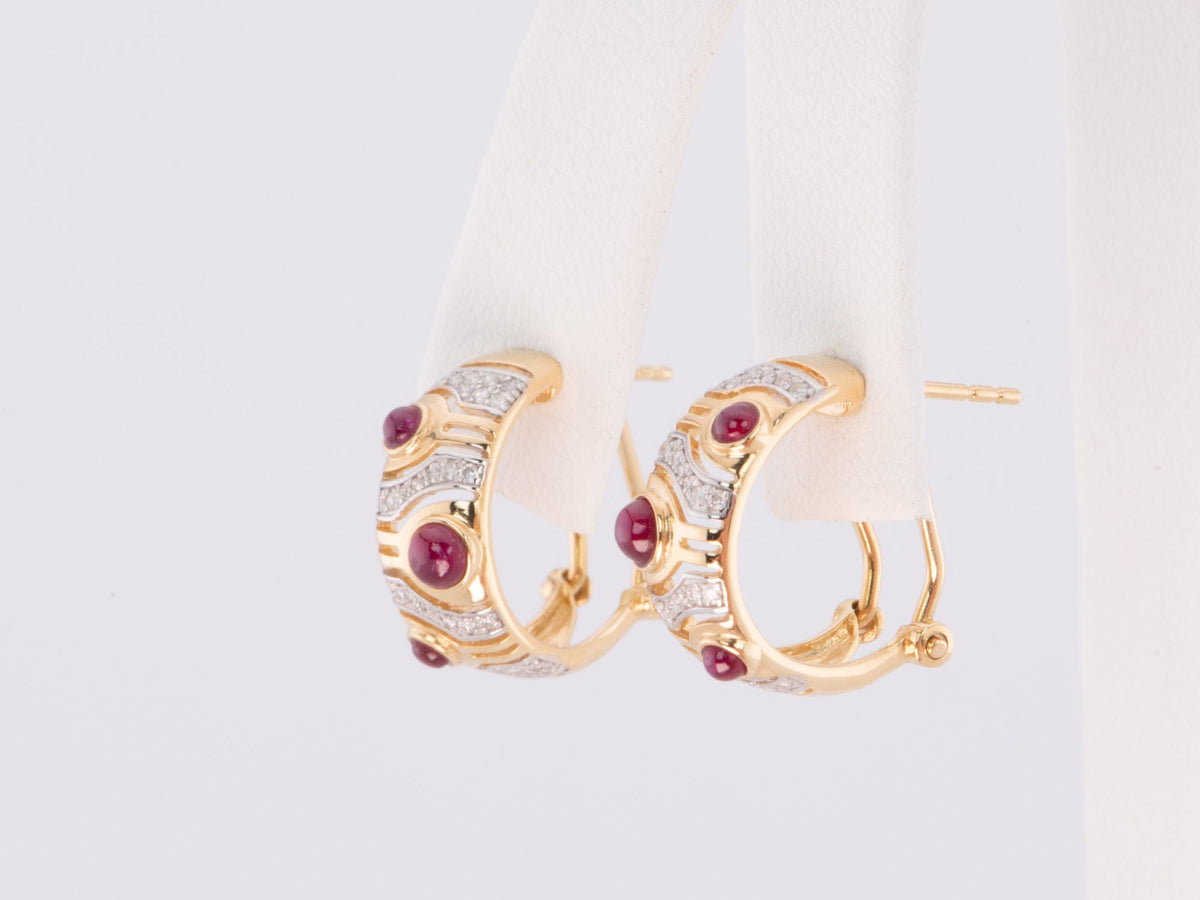 18K Gold Ruby and Diamond Designer Earrings with Omega Clip Backing R3207 Aurora Designer