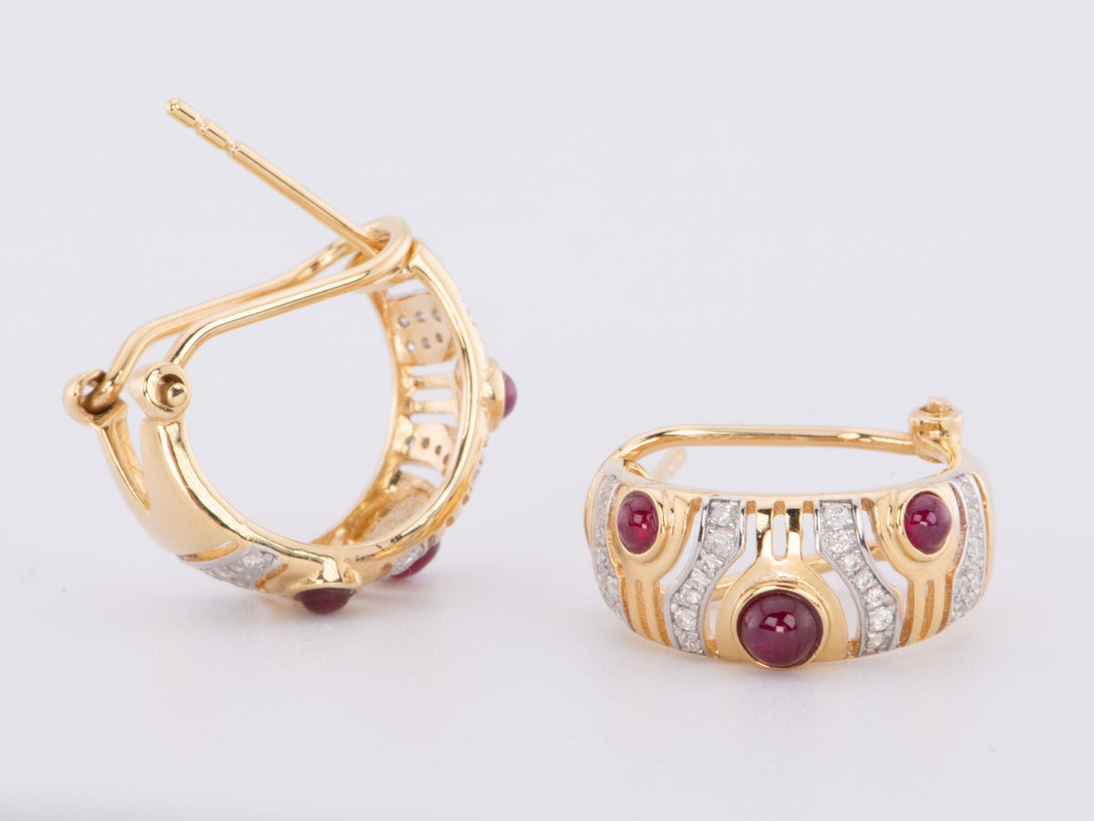 18K Gold Ruby and Diamond Designer Earrings with Omega Clip Backing R3207 Aurora Designer