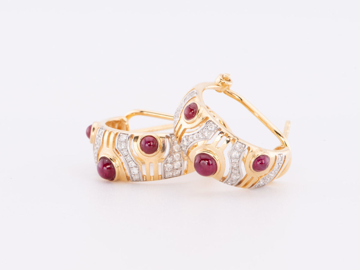 18K Gold Ruby and Diamond Designer Earrings with Omega Clip Backing R3207 Aurora Designer