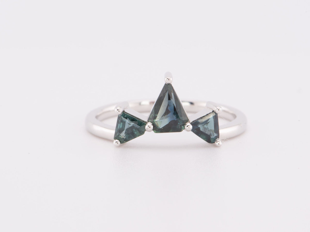 1.08ct Teal Blue Natural Nigerian Sapphire Crown Ring 14K White Gold R6648 Aurora Designer