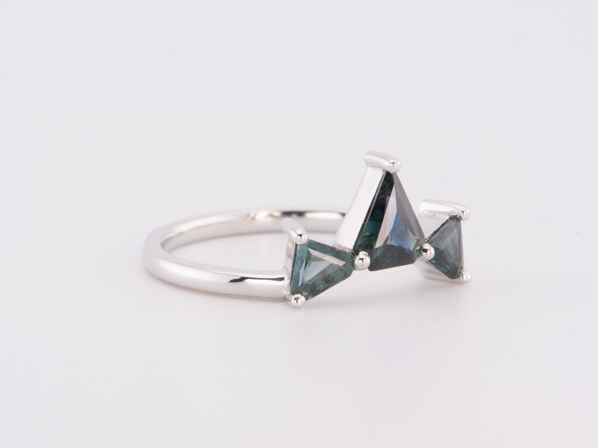1.08ct Teal Blue Natural Nigerian Sapphire Crown Ring 14K White Gold R6648 Aurora Designer