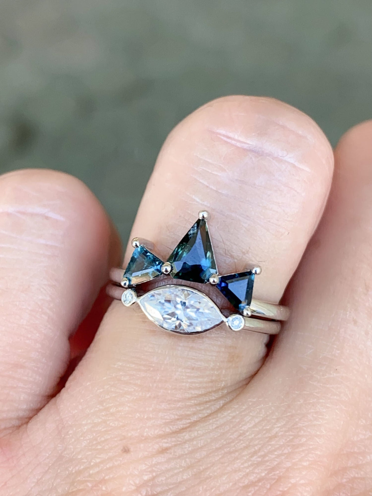 1.08ct Teal Blue Natural Nigerian Sapphire Crown Ring 14K White Gold R6648 Aurora Designer