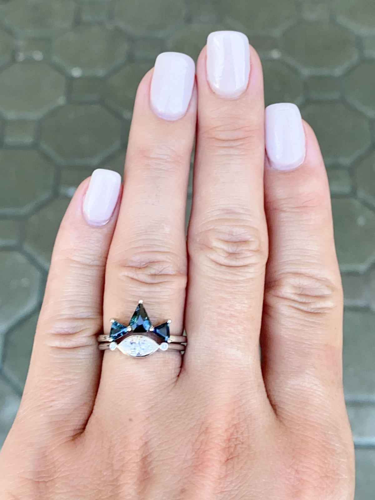 1.08ct Teal Blue Natural Nigerian Sapphire Crown Ring 14K White Gold R6648 Aurora Designer