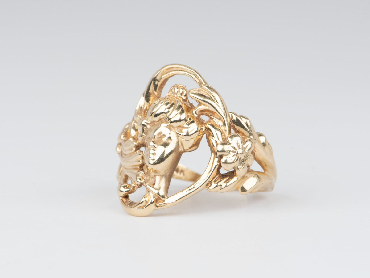 Vintage Jewelry Art Nouveau Floral Woman Ring 14K Gold 7g V1100 Aurora Designer