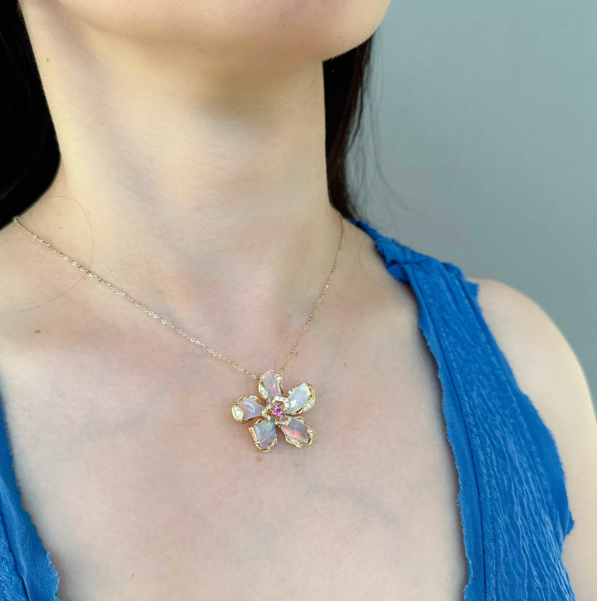 Solid Australian Opal Organic Flower Ring Pendant Conversion 18K Gold ~11g R6654 Aurora Designer
