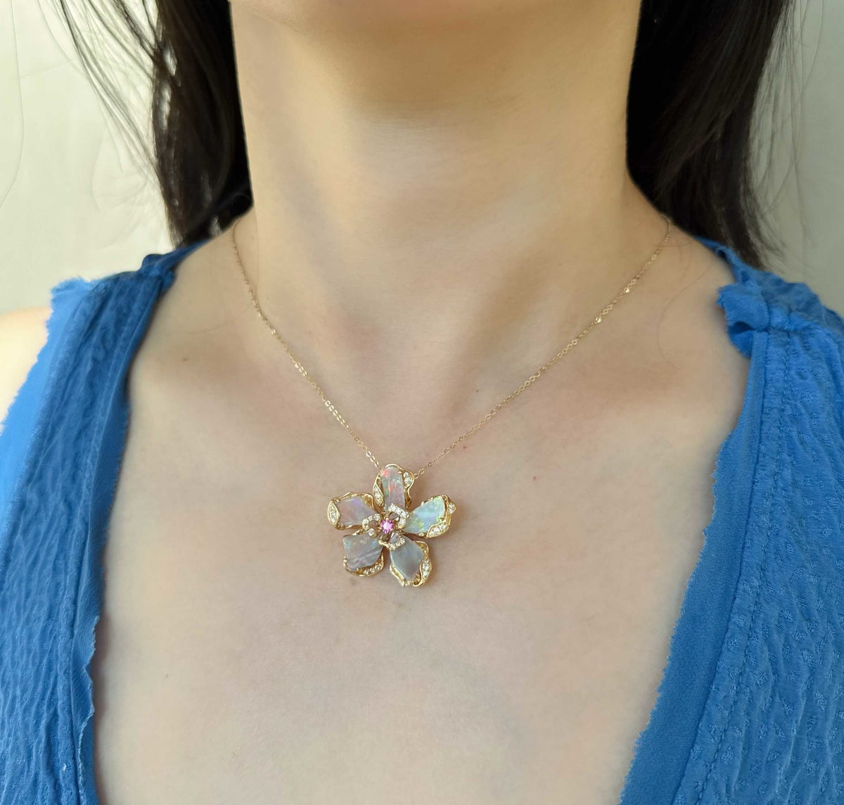 Solid Australian Opal Organic Flower Ring Pendant Conversion 18K Gold ~11g R6654 Aurora Designer