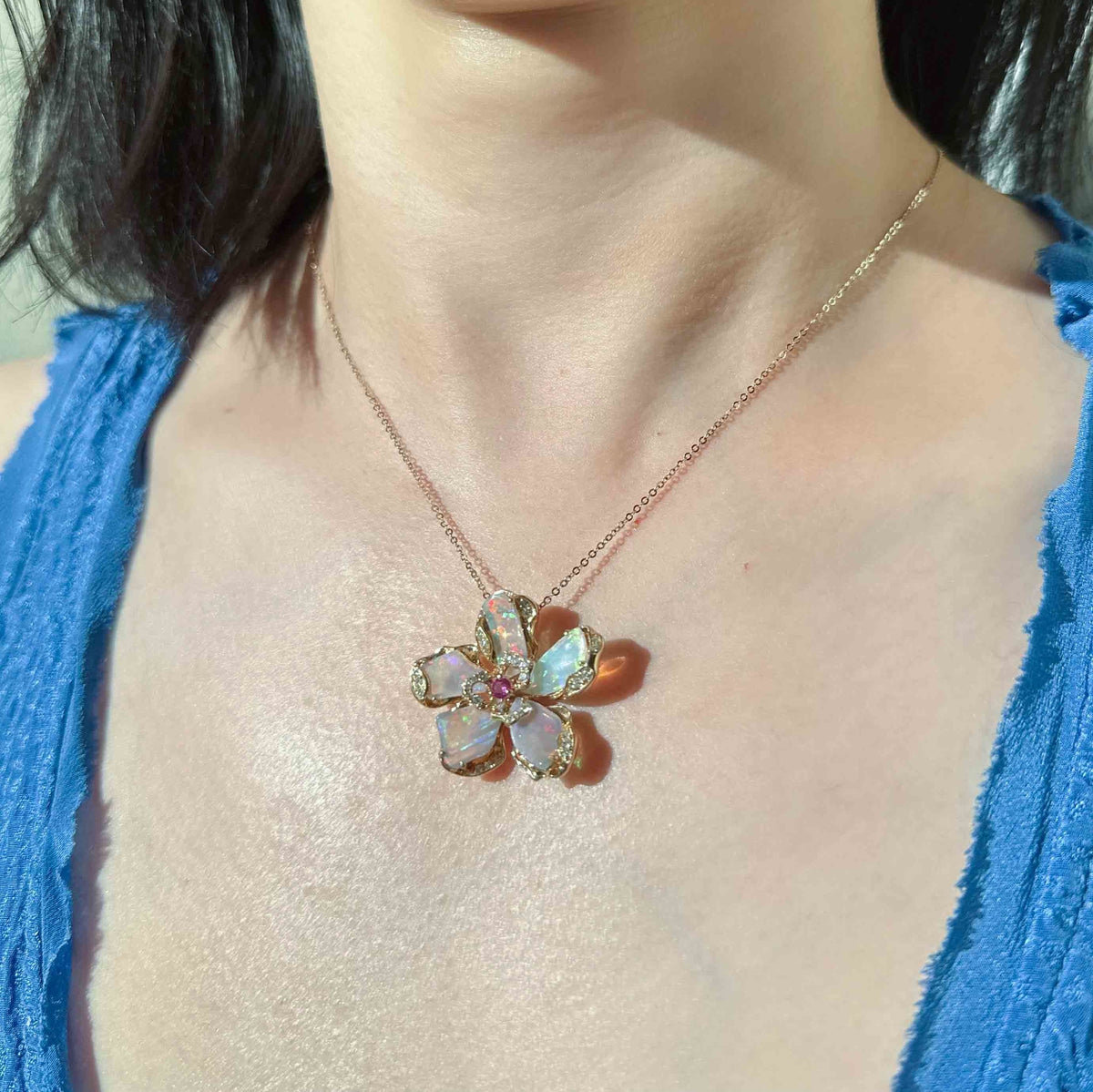 Solid Australian Opal Organic Flower Ring Pendant Conversion 18K Gold ~11g R6654 Aurora Designer