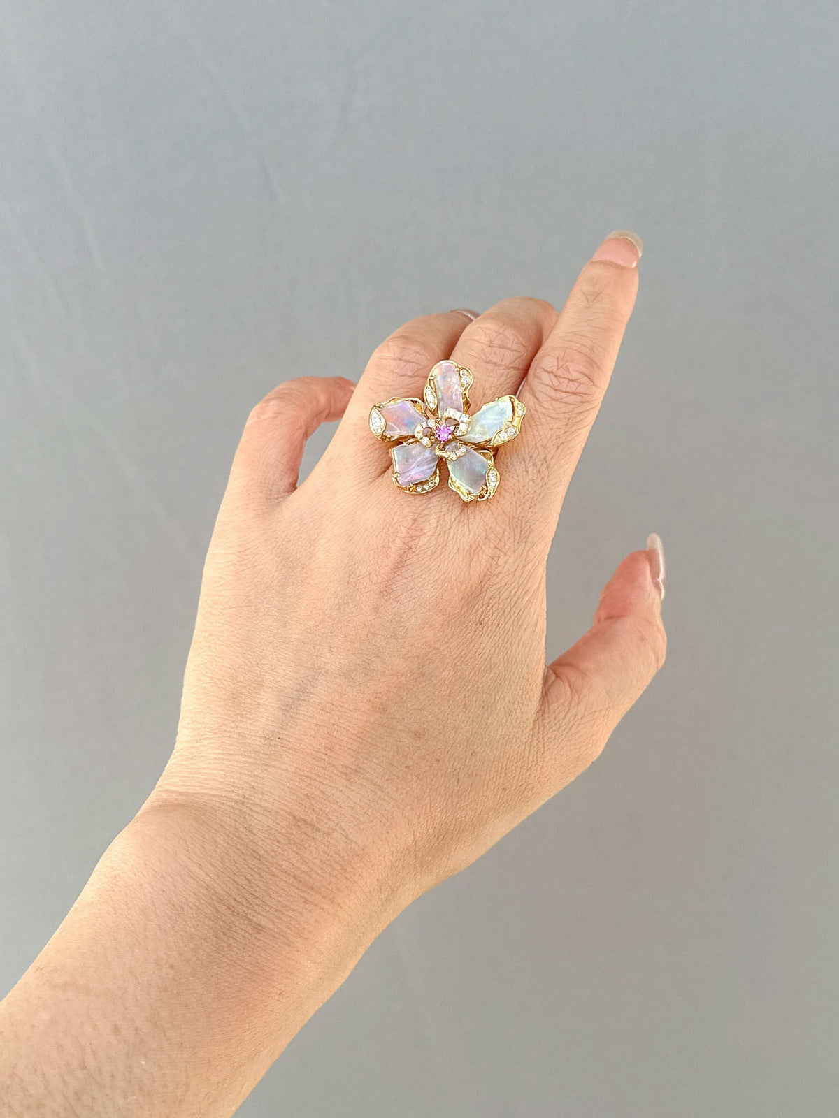 Solid Australian Opal Organic Flower Ring Pendant Conversion 18K Gold ~11g R6654 Aurora Designer