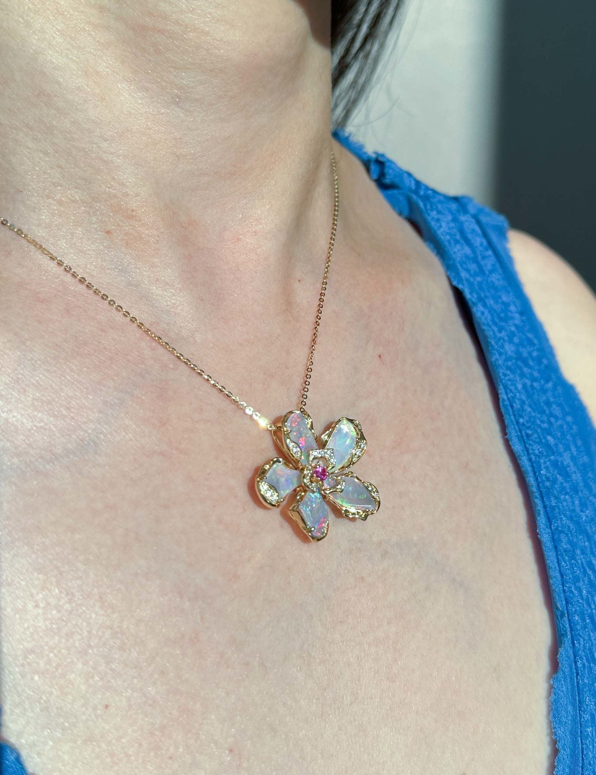 Solid Australian Opal Organic Flower Ring Pendant Conversion 18K Gold ~11g R6654 Aurora Designer