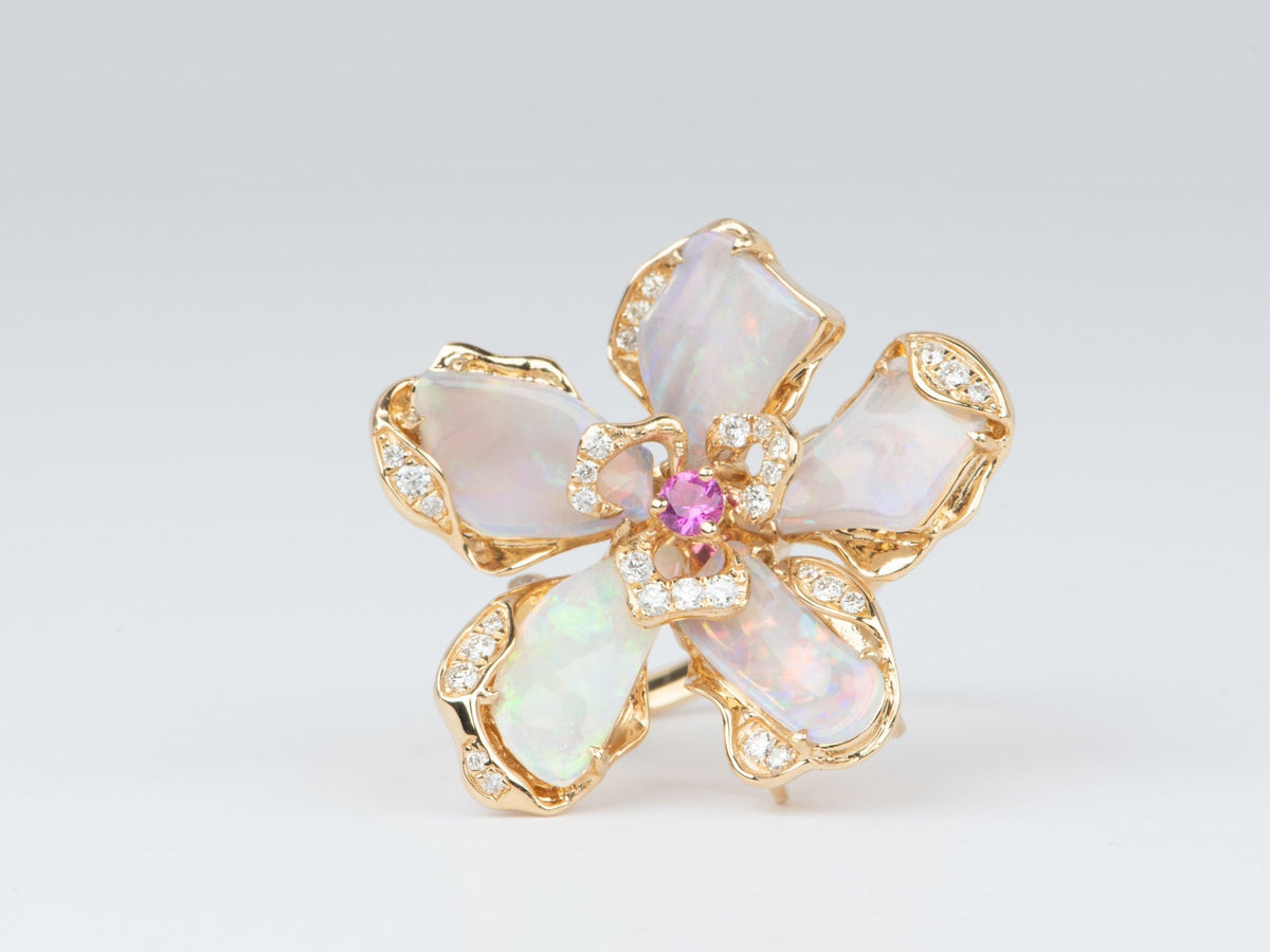 Solid Australian Opal Organic Flower Ring Pendant Conversion 18K Gold ~11g R6654 Aurora Designer