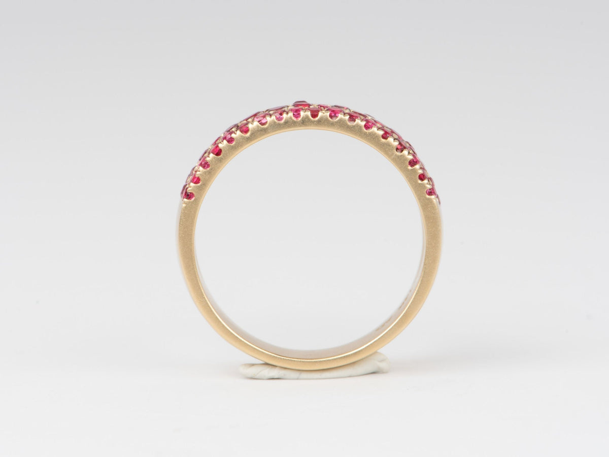 6mm Wide Bright Red Spinel Sprinkle Wedding Band 14K Gold R5083 Aurora Designer