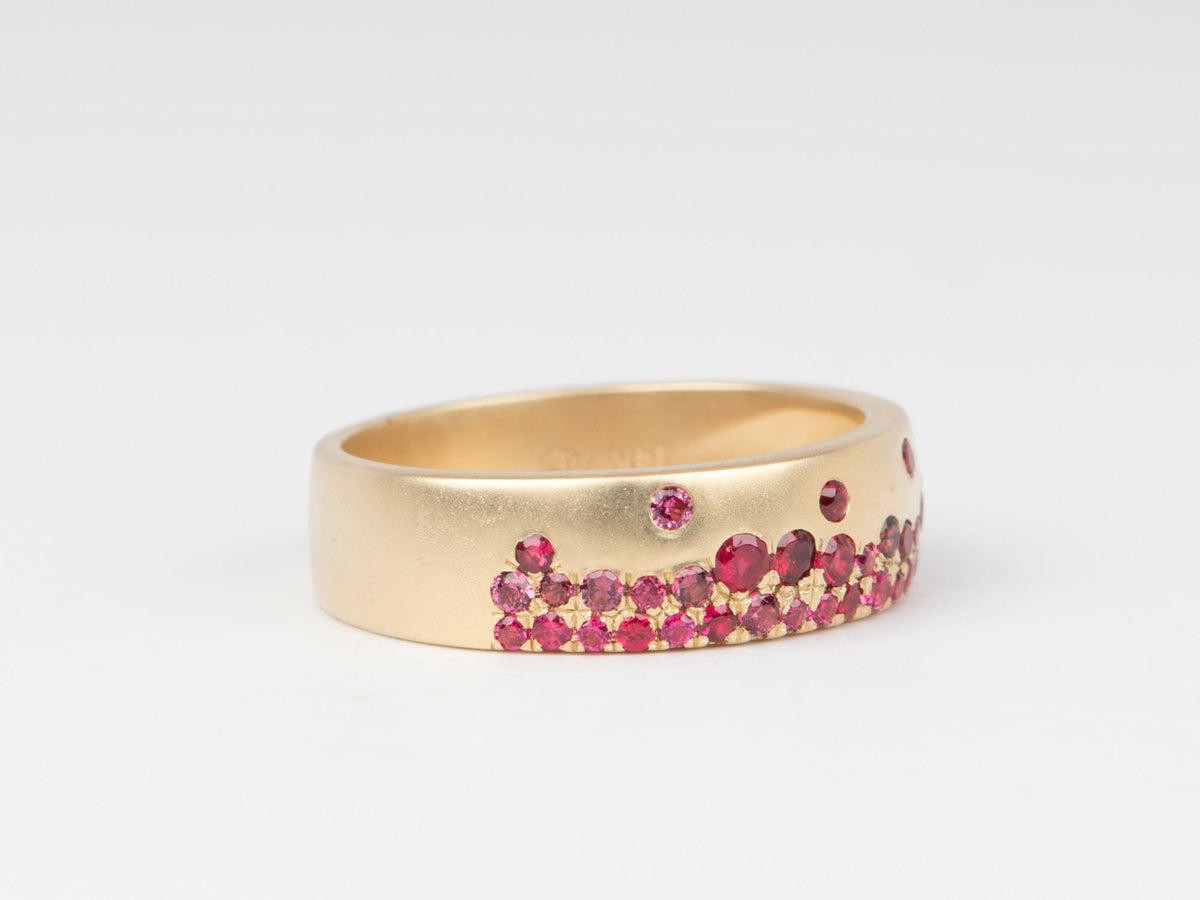 6mm Wide Bright Red Spinel Sprinkle Wedding Band 14K Gold R5083 Aurora Designer