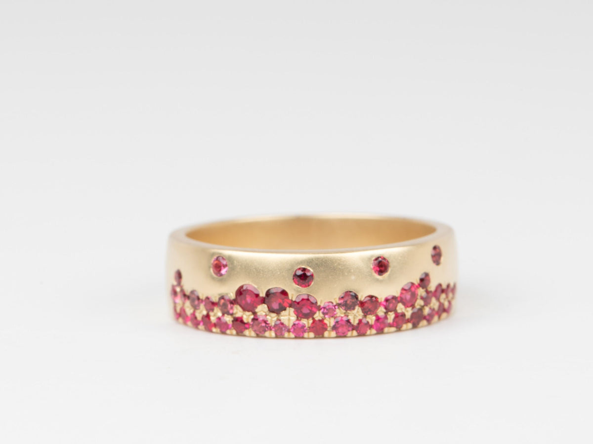 6mm Wide Bright Red Spinel Sprinkle Wedding Band 14K Gold R5083 Aurora Designer