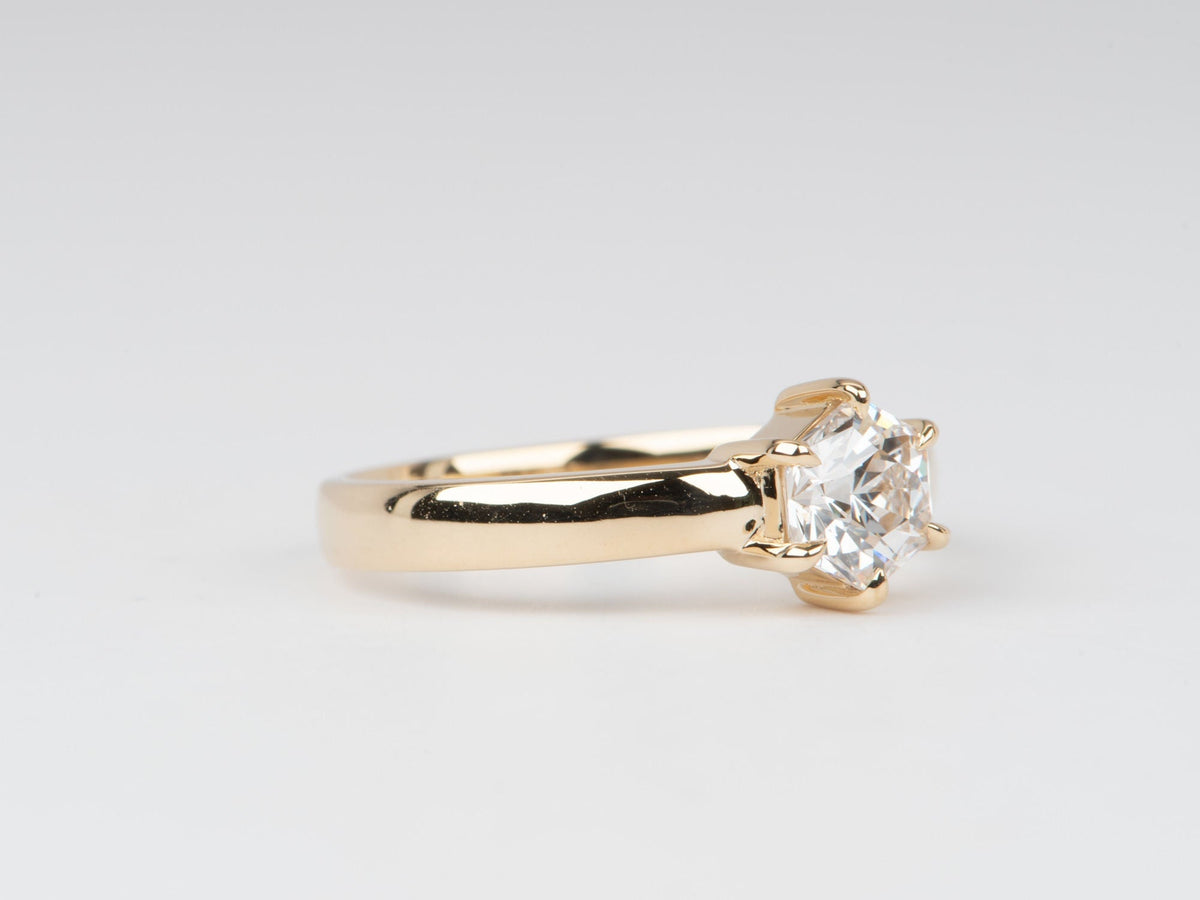 Hexagon Shape Diamond Engagement Ring on Wide Band 14K Gold IGI Cert R6655 Aurora Designer