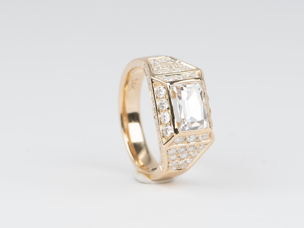 3.17ctw Certified Old European Cut Diamond Wide Band Ring 14K Gold R6656 Aurora Designer
