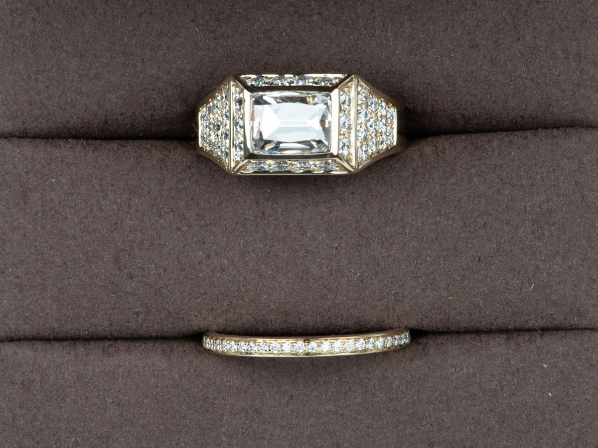 3.17ctw Certified Old European Cut Diamond Wide Band Ring 14K Gold R6656 Aurora Designer