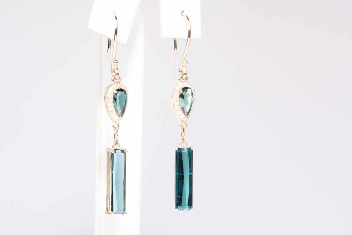 Indicolite Lagoon Tourmaline Long Earrings 14K Gold R3217 Aurora Designer