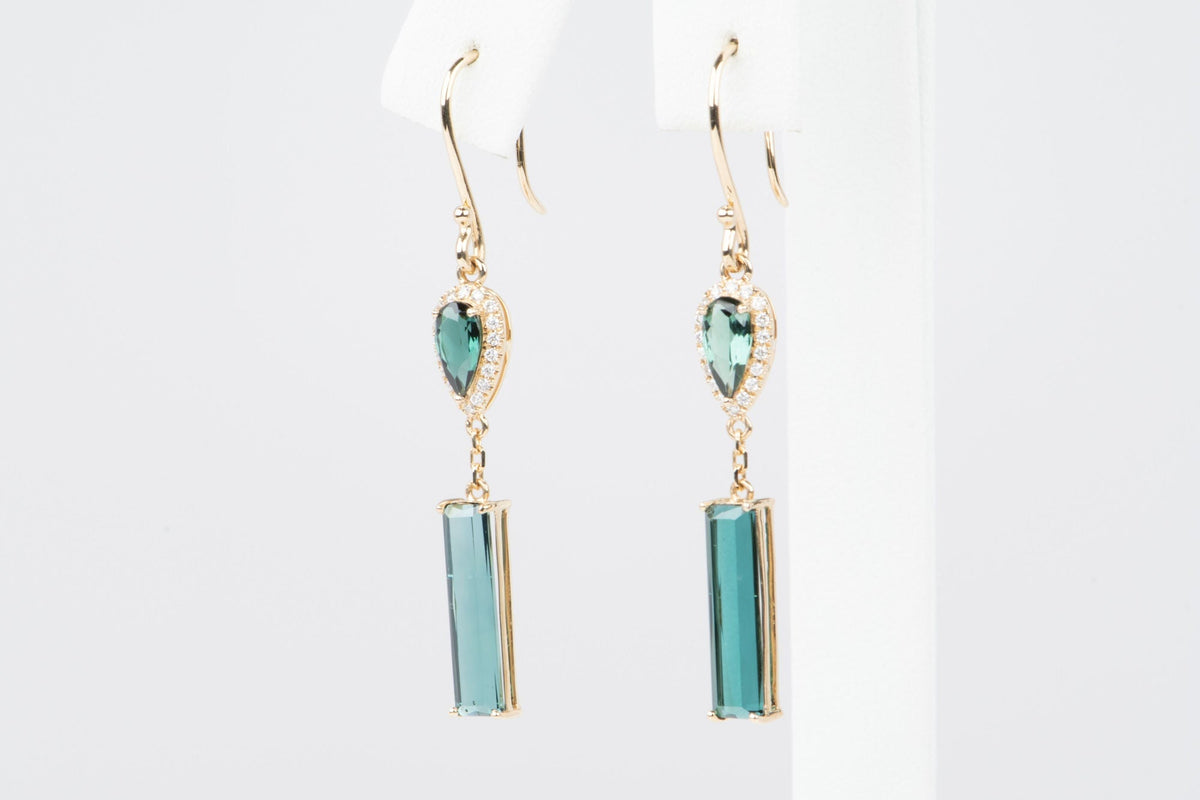 Indicolite Lagoon Tourmaline Long Earrings 14K Gold R3217 Aurora Designer