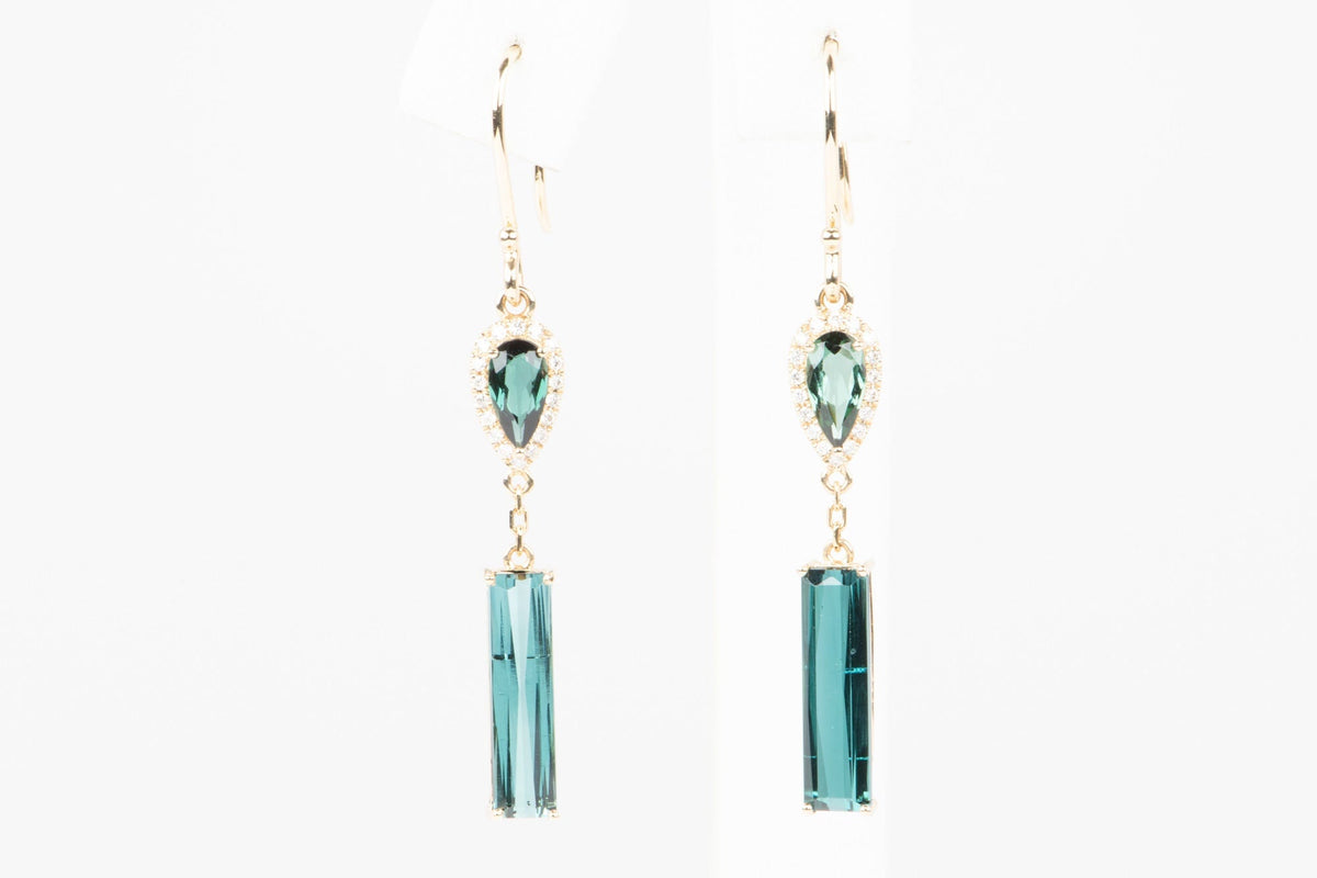 Indicolite Lagoon Tourmaline Long Earrings 14K Gold R3217 Aurora Designer