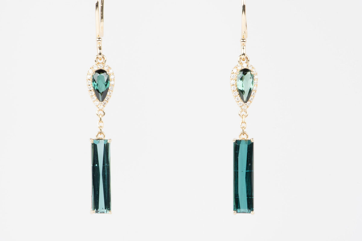 Indicolite Lagoon Tourmaline Long Earrings 14K Gold R3217 Aurora Designer