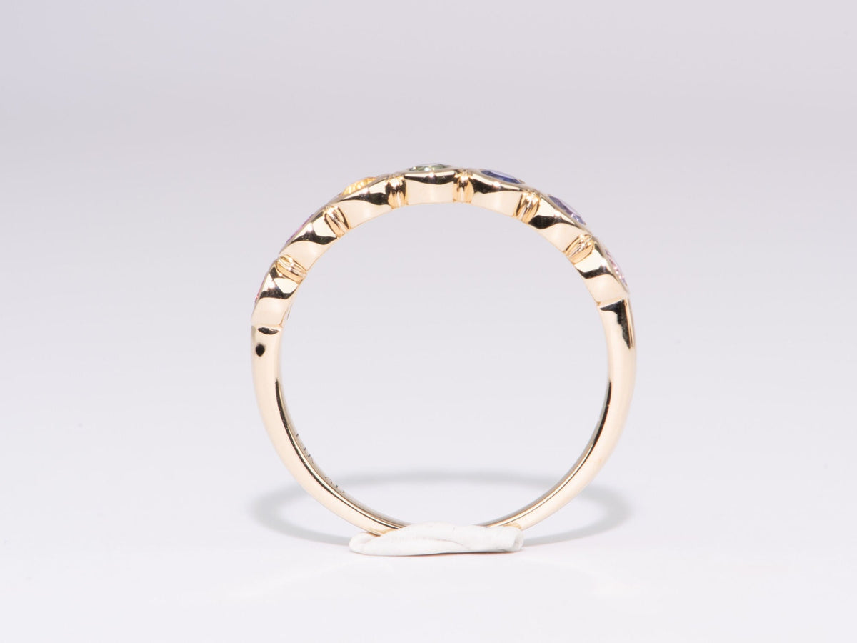 4mm Wide Rainbow Sapphire Bezel Set Wedding Band 14K Gold R5084 Aurora Designer