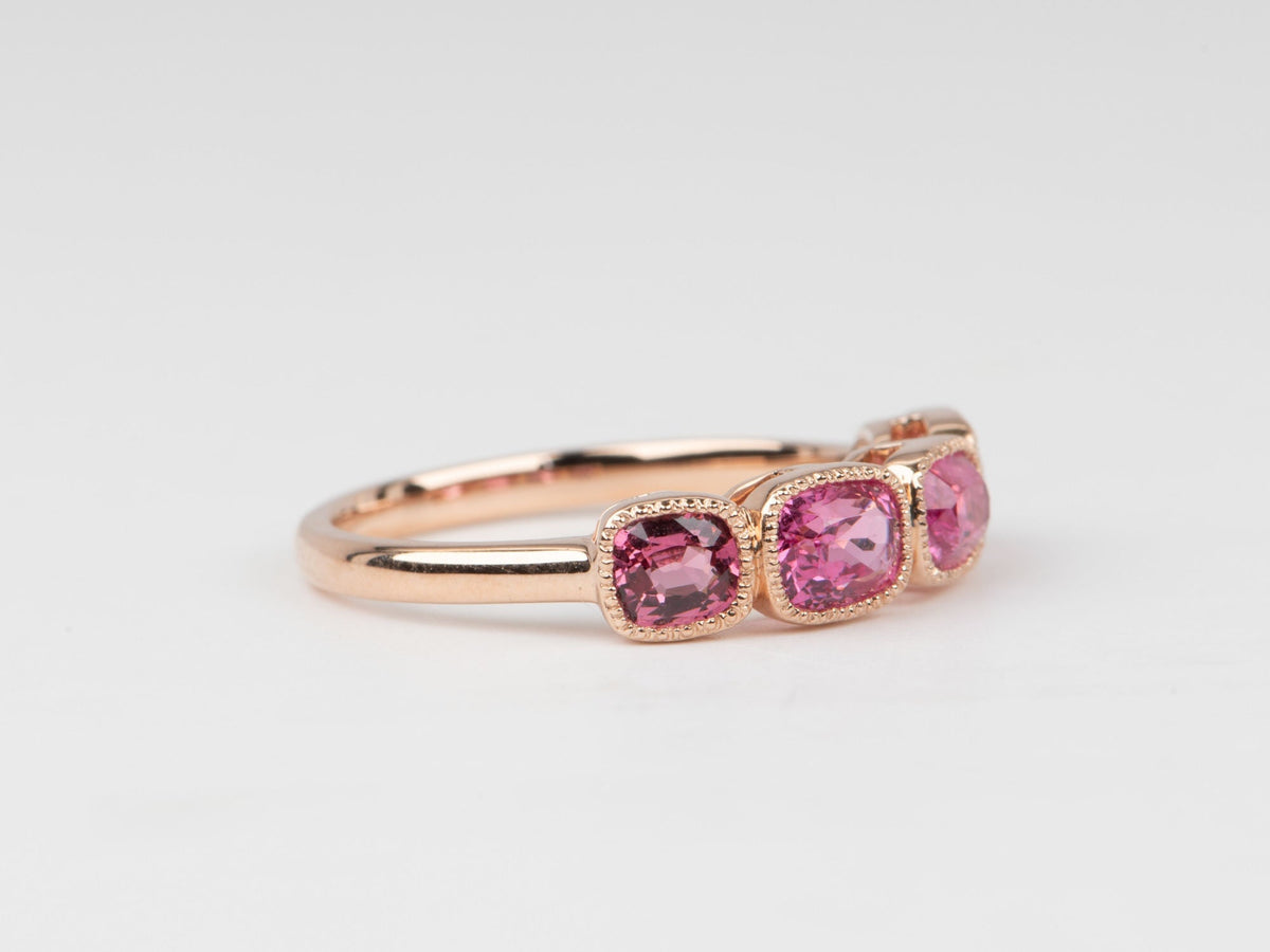 Bright Pink Red Spinel Milgrain Bezel Set Wedding Band 14K Gold R5086 Aurora Designer