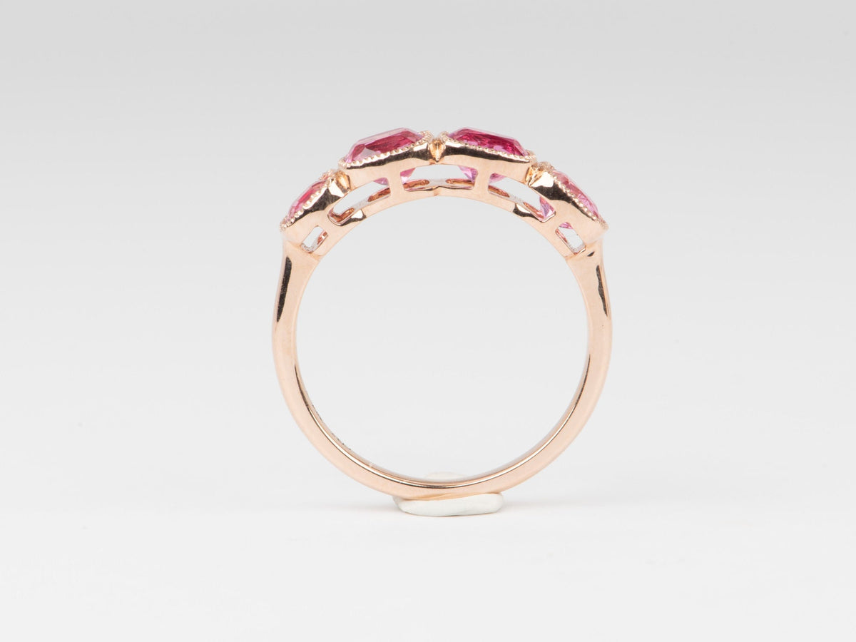 Bright Pink Red Spinel Milgrain Bezel Set Wedding Band 14K Gold R5086 Aurora Designer