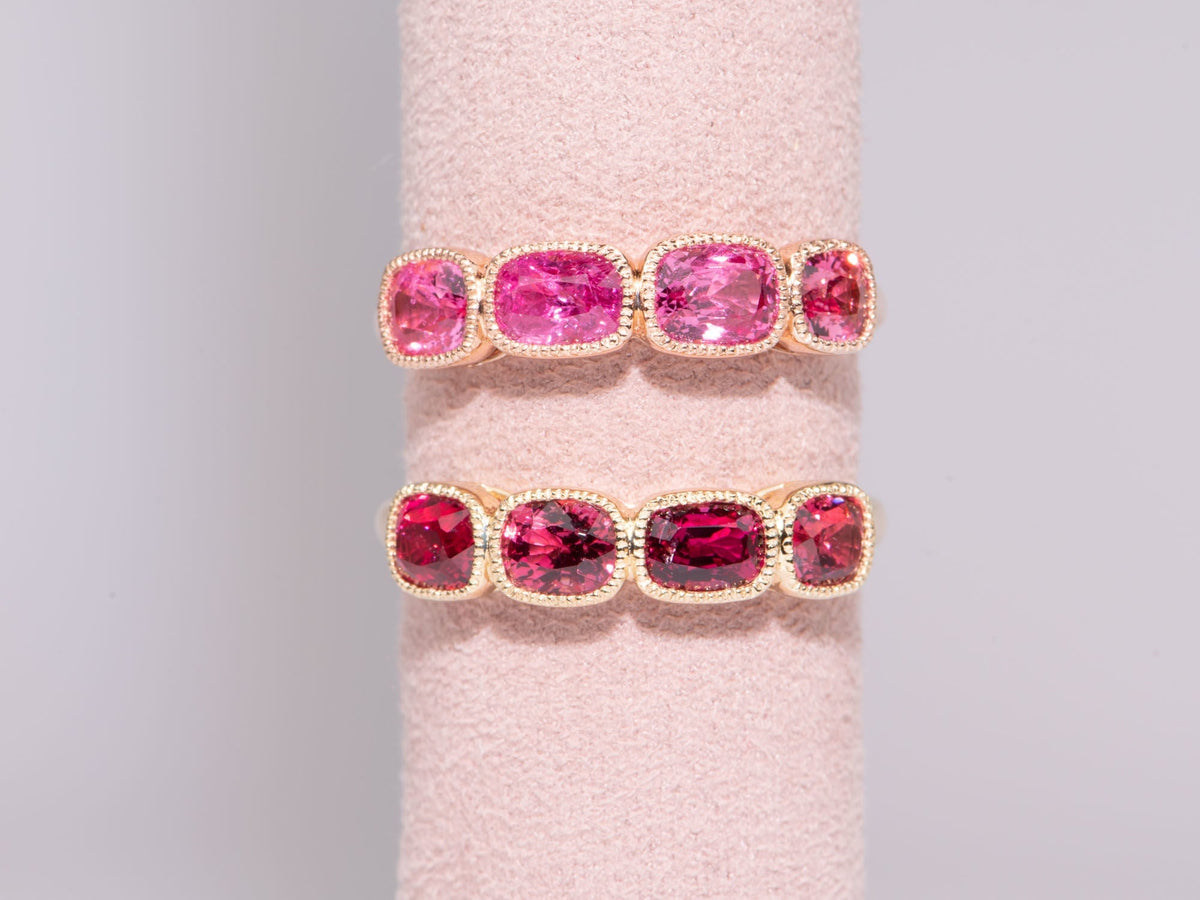 Bright Pink Red Spinel Milgrain Bezel Set Wedding Band 14K Gold R5086 Aurora Designer