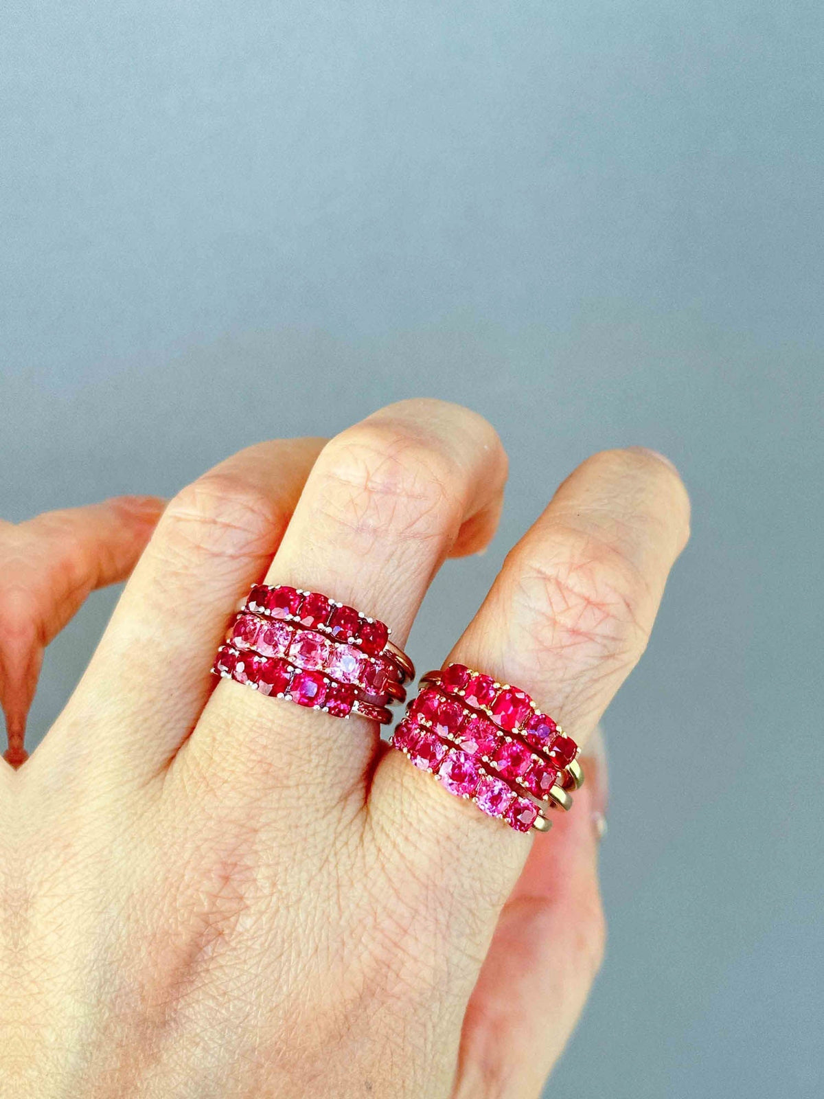 Bright Pink Red Spinel Stacking Band 14K Gold R5085 Aurora Designer