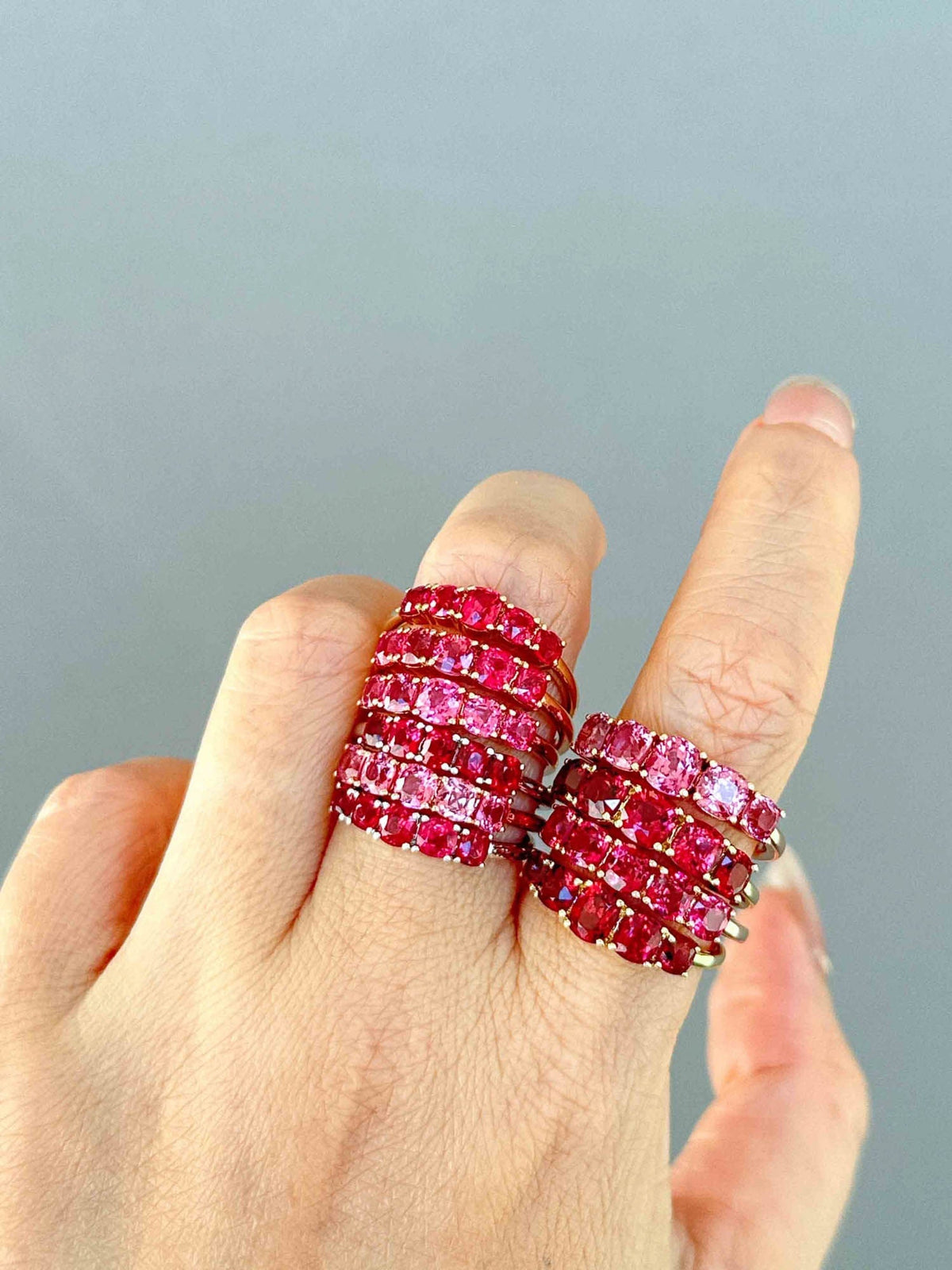Bright Pink Red Spinel Stacking Band 14K Gold R5085 Aurora Designer