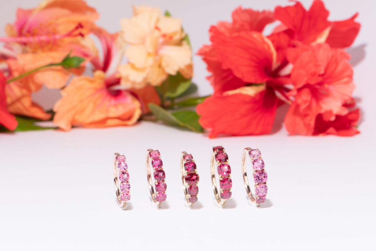 Bright Pink Red Spinel Stacking Band 14K Gold R5085 Aurora Designer