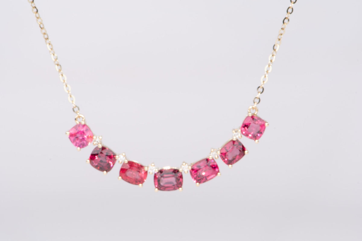 Bright Pink Red Spinel and Diamond Necklace 14K Gold R4522 Aurora Designer